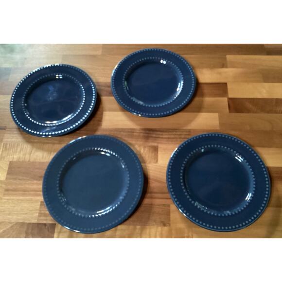 Royal Norfolk Navy Blue Beaded Rim 7 5/8" Salad Plates Lot of 4 - Picture 1 of 9